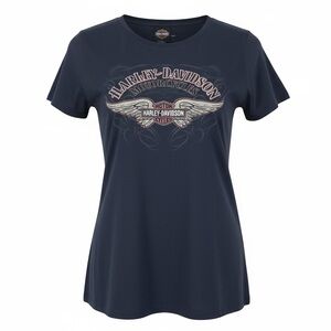 HARLEY-DAVIDSON Vintage Forever Silver Wings Motorcycle Tee Black M Short Sleeve